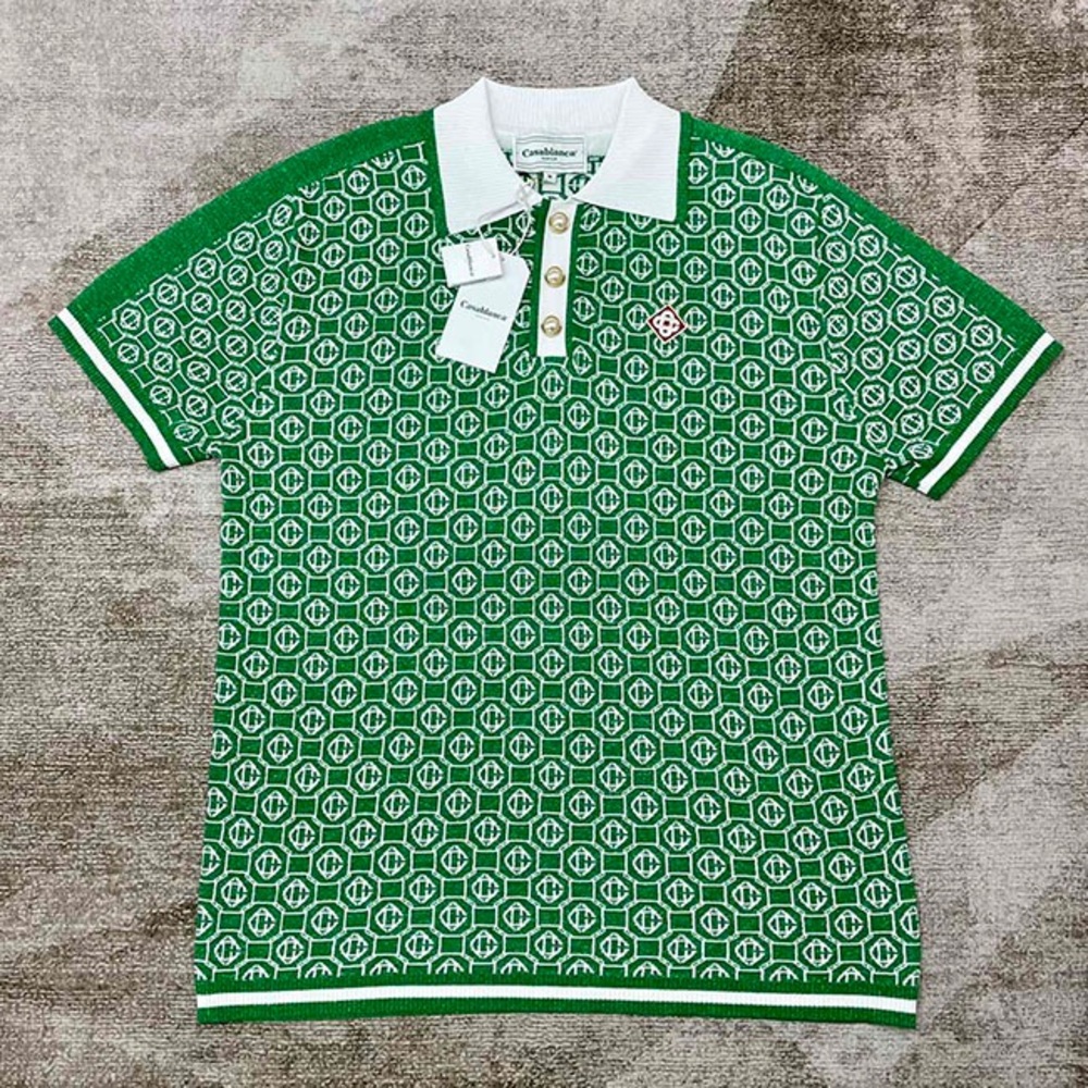 Casablanca Green Geometric Knit Polo